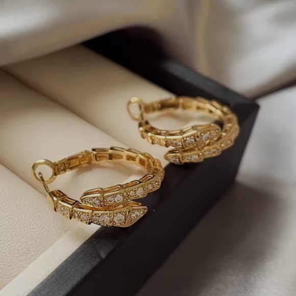 Serpentine Gold  Hoop Earrings - Picture 5 of 8